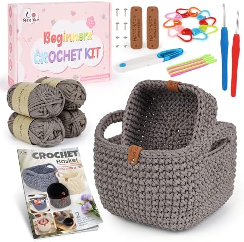 27PCS Crochet Basket Kit for Beginners,Camel Square Basket,Gift Box Package by Aeelikescrochetworld