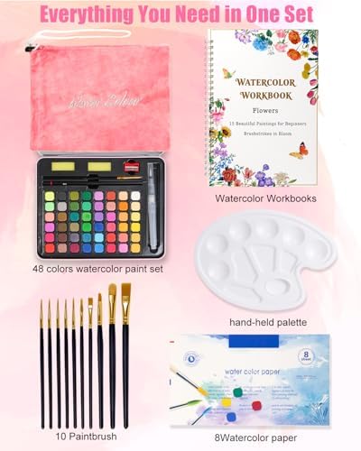 Water Colors Paint Adult Set for Beginner with Flower Watercolor Workbook - Image 2
