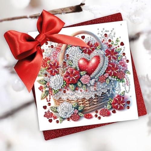 Christmas DIY Diamond Greeting Cards Set, 5D DIY Diamond Art Painting Christmas Style Greeting Card, DIY Christmas Card Making Kits for Family Friends Handmade Gift-#31-Valentine's Day Love Rose - Image 2