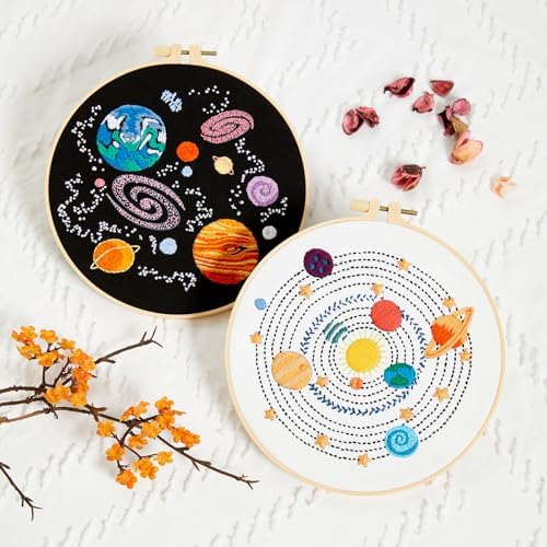 Armindou Embroidery Kit for Adults Beginners, Hand Embroidery Starter Kit with Solar System Patterns, Counted Stamped Cross Stitch Needlepoint Kit for Beginner Adult, 2 Set Embroidery Supplies/Hoop - Image 7