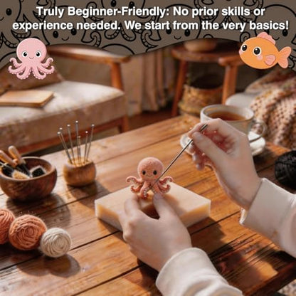 DIY Needle Felting Kit Cute Pink Octopus – Needle Felting Starter Kit with Fiber Roving, Needles, Felting Pad & Instructions | Felted Ocean Animal Kit for Beginners Adults | DIY Craft Gift - Image 5