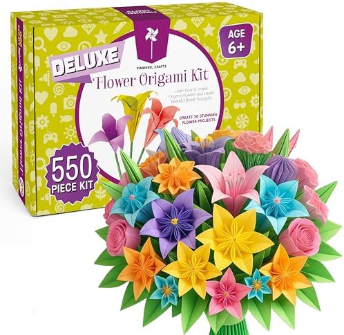 Pinwheel Crafts Flower Origami Kit for Kids Ages 8-12, 550 Pcs by PinwheelCrafts
