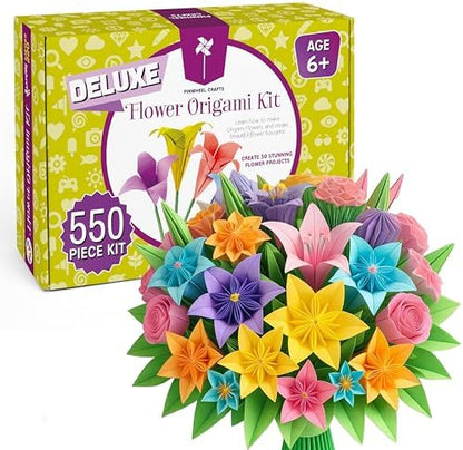 Pinwheel Crafts Flower Origami Kit for Kids Ages 8-12, 550 Pcs by PinwheelCrafts