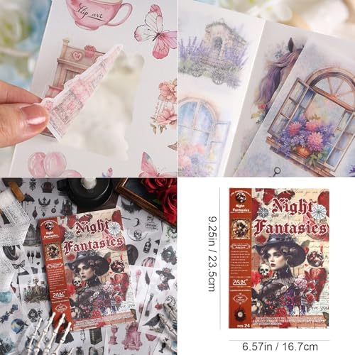 Vintage Scrapbook Stickers Book with 557pcs Stickers for Junk Journal Supplies, Aesthetic Washi Sticker Book for Journaling Dark Night Theme Ephemera for Junk Journal, Scrapbooking Supplies for Adults - Image 6