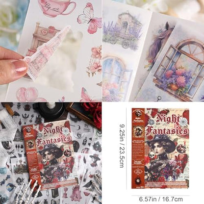 Vintage Scrapbook Stickers Book with 557pcs Stickers for Junk Journal Supplies, Aesthetic Washi Sticker Book for Journaling Dark Night Theme Ephemera for Junk Journal, Scrapbooking Supplies for Adults - Image 6