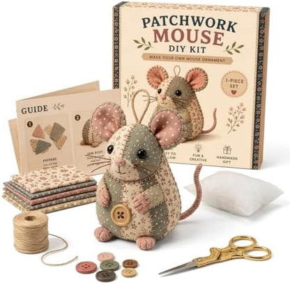OZSZN Patchwork Mouse DIY Kit – Handmade Sewing Craft Set with Buttons & Fabric, Cute Mouse Ornament for Adults Beginners, Creative Animal Craft Project (E) by Unknown