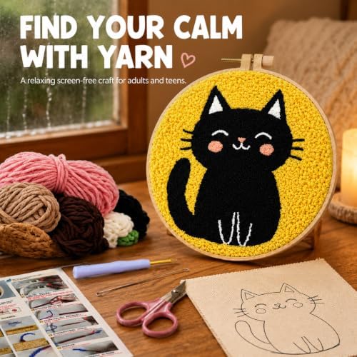 Punch Needle Kit for Beginners, DIY Black Cat Craft with Embroidery Hoop - Image 5