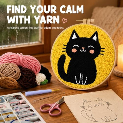 Punch Needle Kit for Beginners, DIY Black Cat Craft with Embroidery Hoop - Image 5