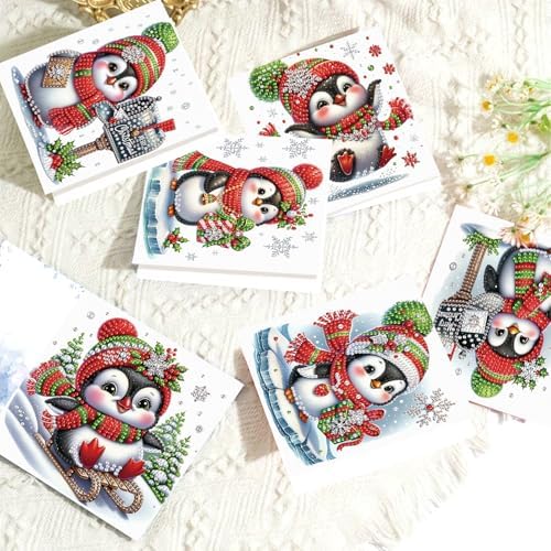 Focart Christmas Penguin Greeting Cards, Set of 6, Special Shaped Diamonds Painting, DIY Handcraft for Relatives and Friends with Wishes,Unique Design Crafting for Birthday or Holiday Cards - Image 5