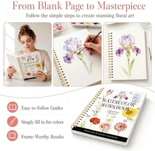 Watercolor Workbook for Adults – Flowers Watercolor Coloring Book with 14 Watercolor Paintings & Color Mixing Guide – Large 200GSM Paper for Beginners & Art Enthusiasts - Image 3