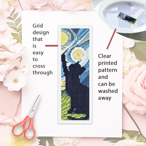 ORIGACH 6 Set Black Cat & Starry Night Cross Stitch Bookmark Kit - Image 3