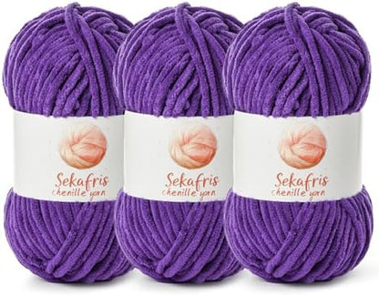 Chenille Blanket Yarn for Crocheting Size 5 Bulky Yarn 3 Lilac by Sekafris