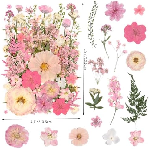 50pcs Pink Pressed Flowers Bulk, Romantic Dried Flower Leaves, Natural Pressed Dried Flowers with Tweezer for DIY Crafts Resin Mold Candles Cake Bridal Scrapbooking Supplies - Image 2