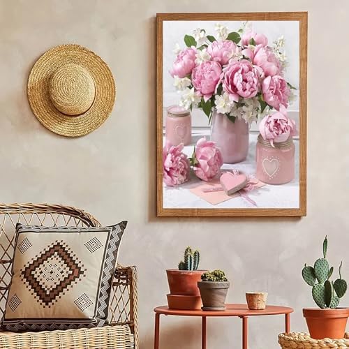 MaiMMaledy Paint by Numbers Kit for Adults Beginners Canvas Pictures with Framed Drawing Painting Acrylic Pigment with Wooden Triangle Easel Pink Flowers 8Wx12L inch - Image 4