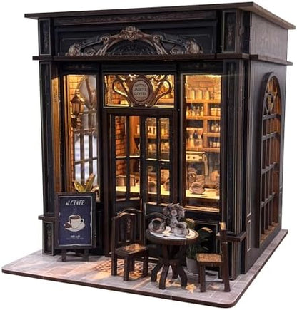 Coffee Shop Book Nook Kit, DIY Miniature House Kit with Led Light by Evervalora
