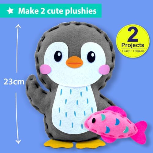 KRAFUN Beginner Sewing Kit, Sew Penguin & Fish, Pre-Cut Felt, Kids Ages 5+ - Image 3