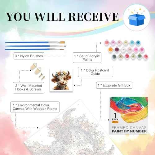 Camocin Framed Paint by Numbers Kit for Adults Beginners – Highland Cow - Image 5