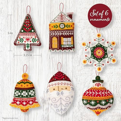 Bucilla Felt Applique 6 Piece Ornament Making Kit, Santa's Nordic Set, Perfect for DIY Arts and Crafts - Image 2