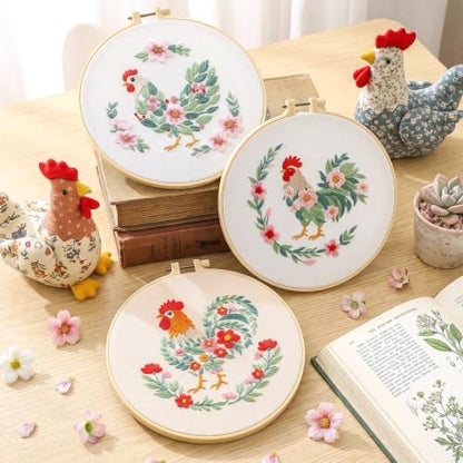 Mindsoft 3 Set Needlepoint Kit for Beginners with Hoop,Flower Rooster - Image 2