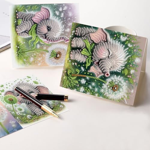 AiYuanzsh 6 Pack Diamond Art Greeting Card Kits with Envelopes, Special Shaped Diamond Painting Cards, DIY Rhinestone Diamond Art Cards for Birthday Christmas Holiday (Elephant and Dandelion) - Image 5