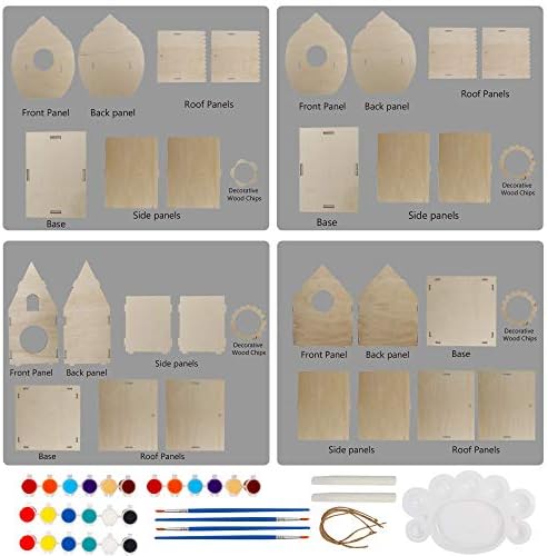 Glintoper Art Craft Wood Toys for Kids, 4 Pack DIY Bird House Kit Painting Puzzle DIY Wooden Assembly, Build and Paint Birdhouse, Include Paints & Brushes, Wooden Arts for Girls Boys Toddlers - Image 3