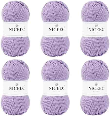 NICEEC 300g Soft Assorted Colors Yarn 100% Acrylic 870yds -Light Purple by NICEEC