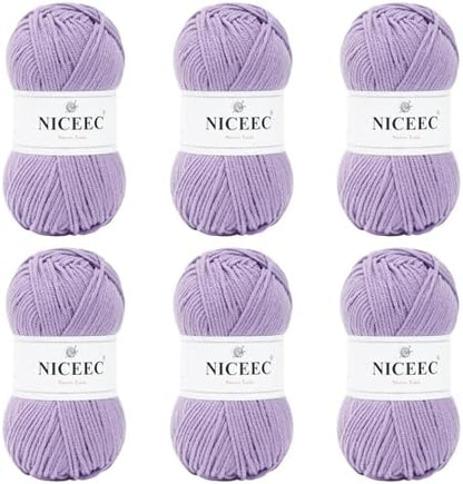NICEEC 300g Soft Assorted Colors Yarn 100% Acrylic 870yds -Light Purple by NICEEC