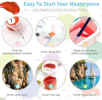 Mrnsiet Sailboat DIY Paint by Numbers for Adults, Coastal Sail Boat Paint by Number for Beginners, DIY Landscape Painting by Number Kits Oil Paint Drawing Canvas Home Decor 16x20 Inch - Image 7