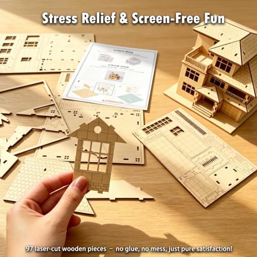 3D Wooden Puzzles for Adults,Miniature Villa Model Kit,DIY Craft Gift - Image 5