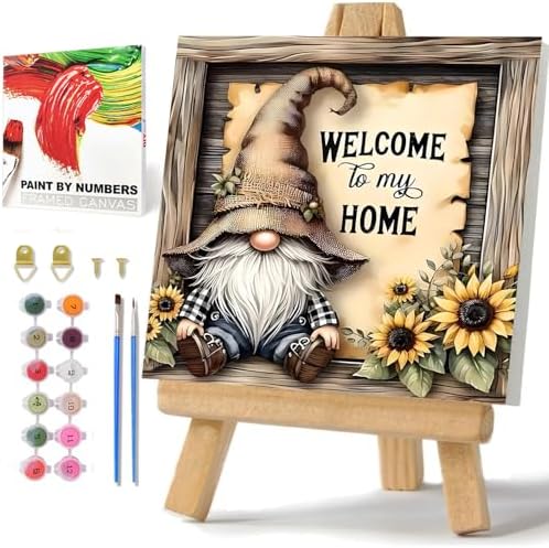 Gnome Paint by Numbers Kit for Adults Beginner, Paint by Numbers 10x10 Inch by hkejoi