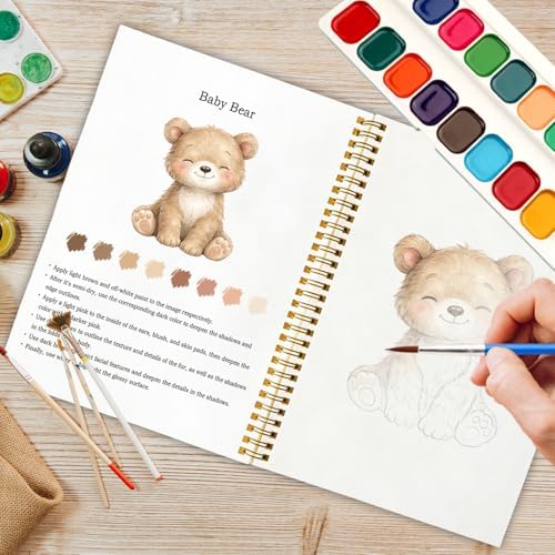 12 Wild Animal Patterns Watercolor Set, Lion Elephant Giraffe Painting Book for Beginners, Fun Family Art Activity Kit, DIY Gift for Teenagers and Adults, Safari Jungle Lover Gifts - Image 5