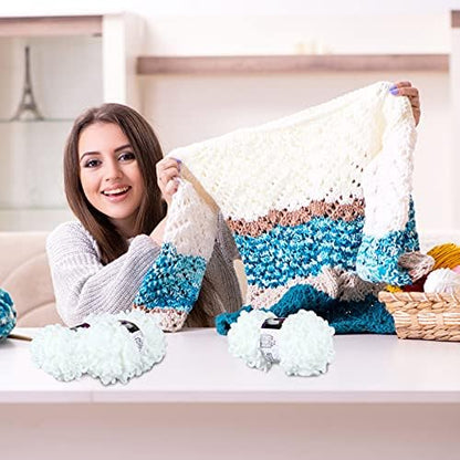 3 Rolls Finger Blanket Yarns Puffy Loop Yarn Soft Crochet Fluffy Finger Knitting Chunky Hand Woven Fluffy for DIY Knitting Crafts(White) - Image 6