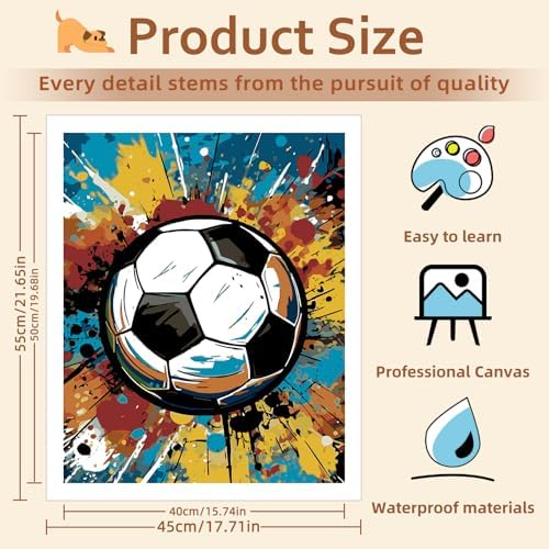 Reivworl Soccer Paint by Numbers Kit for Adults Beginner, 16" Wx20 L Soccer Paint by Number for Adult, Acrylic Painting Kits with Canvas for Gifts and Wall Decor - Image 4