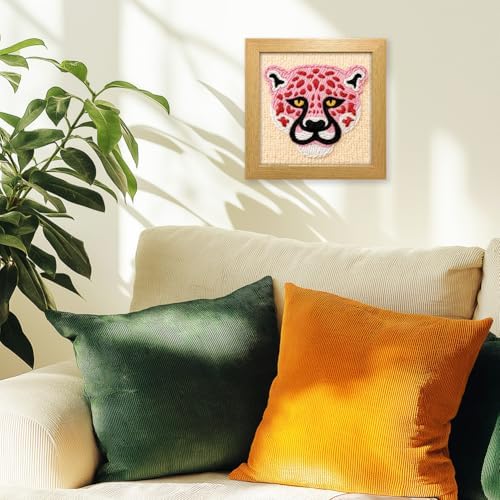 INFUNLY Punch Needle Frame Kits Pink Leopard Punch Needle Embroidery Set with Patterns 9.4x9.4 DIY Punch Needlework Kit for Beginners with Yarn Fabric Festival Gift Home Decor - Image 4