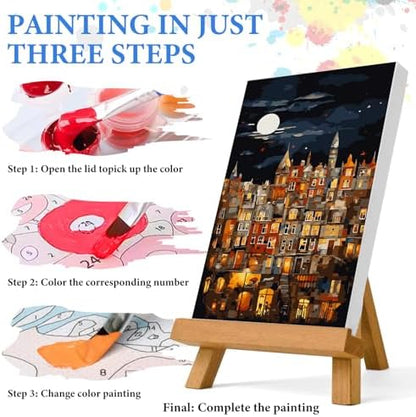 PRASIO Paint by Numbers Kit for Adults Beginner, Moonlight House Adult Paint by Number Kits, DIY Acrylic Paint by Numbers Kit for Adults Canvas for Home Decor Gift 16x20 Inch - Image 4
