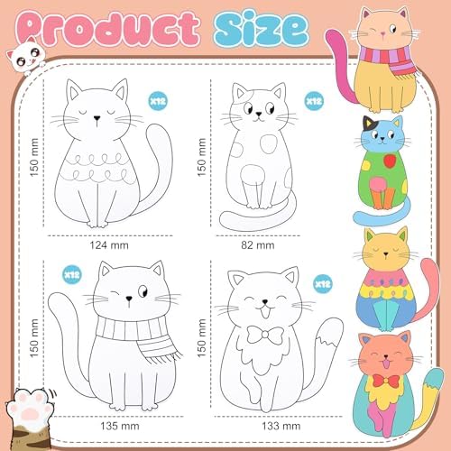 48 Pcs Cat Coloring Craft Color Your Own Paper Cat Paper Crafts Cute Kitten Drawing DIY Arts Summer Birthday Holiday Mother Teacher's Day Gift for Adult Painting Activities Favors Decors - Image 3