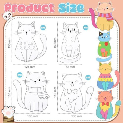 48 Pcs Cat Coloring Craft Color Your Own Paper Cat Paper Crafts Cute Kitten Drawing DIY Arts Summer Birthday Holiday Mother Teacher's Day Gift for Adult Painting Activities Favors Decors - Image 3