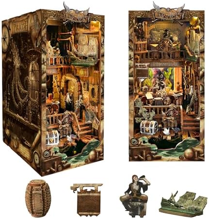 Magic Book Nook Kit 3D Wooden Puzzle for Adults Decorative Bookend Stand Book Nook Bookshelf Insert Bookcase Toy for Teenagers Gift Model Kits - New World (SQ-36) by IBOHEYE