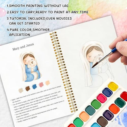 Christianity Watercolor Workbook, 12 Christian Faith-Themed Patterns for Beginners, Relaxing Bible Art Painting Workbook for Teenagers and Adults, Religious DIY Gift for Her (Jesus) - Image 4
