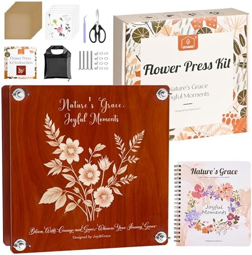 Joy&Grace Large Flower Press Kit for Adults with Designed Cover and DIY Album, 10.9" x 10.9" 10 Layers Plant Press and Plant Drying Toolkit, Flower Preservation Kit (Color Box, Mahogany Color) by JoyGrace