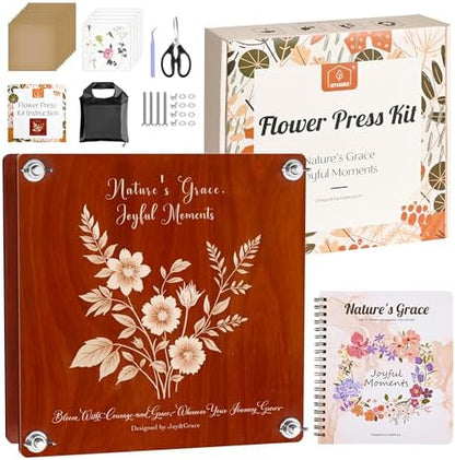 Joy&Grace Large Flower Press Kit for Adults with Designed Cover and DIY Album, 10.9" x 10.9" 10 Layers Plant Press and Plant Drying Toolkit, Flower Preservation Kit (Color Box, Mahogany Color) by JoyGrace