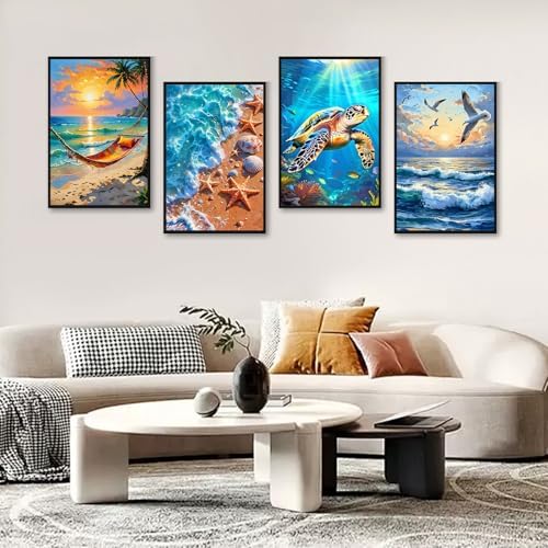 GEEHEIY 4 Pack Framed Paint by Numbers Kit for Adults, Beach, 8 x 12 Inch - Image 2
