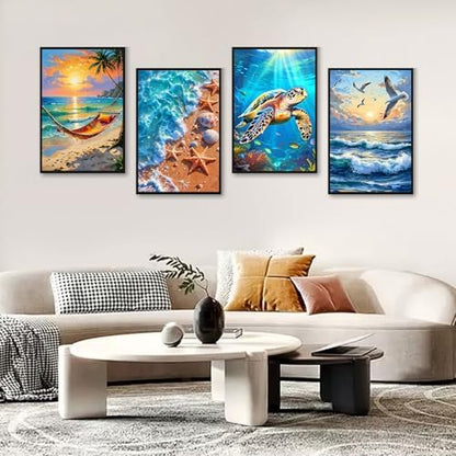 GEEHEIY 4 Pack Framed Paint by Numbers Kit for Adults, Beach, 8 x 12 Inch - Image 2