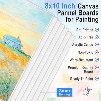 shynek 150pcs Painting Supplies Kit for Adults, 8 * 10In Canvas Boards with Easel Stand, 12 Colors Acrylic Paint Set, Artist Paint Brushes Set, Paint Trays, Sip and Paint Kit - Image 3
