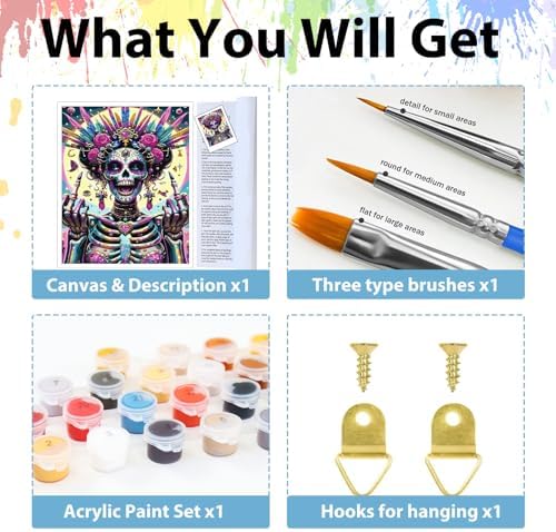Skull Paint by Numbers Kit for Adults, Adult Paint by Number Kits 16x20 in - Image 6
