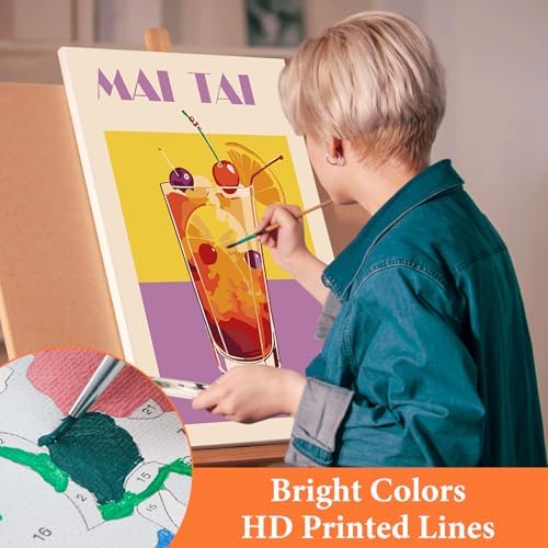 Fountor 6 Pack Paint by Numbers Kit for Adults Beginner, Cocktail Adult Paint by Number Kits on Canvas Without Frame, Cocktail Oil Painting by Numbers for Home Decor Gift 8” W x 12”L - Image 5