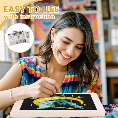 Doodlream Dragon Moon DIY Punch Needle Embroidery Kit for Adult Beginner, 9.4" Dragon Stars Punch Stitching Craft Set for Starter with Frame,Fabric Pattern,Threader, Yarn, Pinch Needle - Image 3