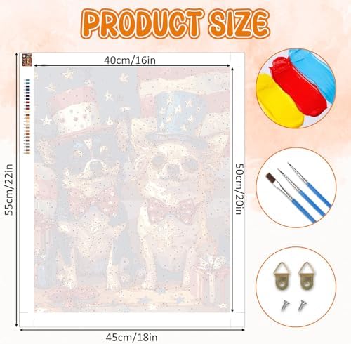 RICUVED Dog Paint by Numbers for Adults, Independence Day Paint by Numbers Kit for Adults Beginners, Animal DIY Acrylic Flag Oil Painting on Canvas Easy for Gift Home Wall Decor 16x20 Inch - Image 4