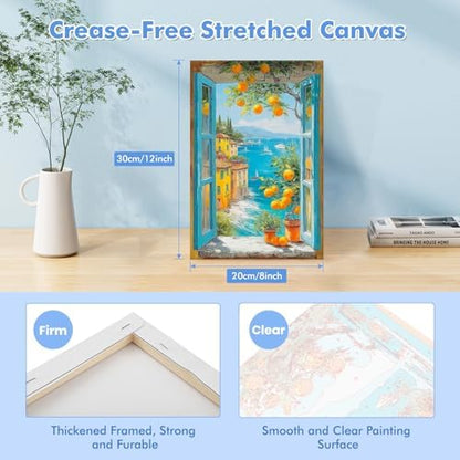 Bowetile Framed Paint by Numbers Landscape Kit for Adults, Adults' Paint-by-Number Kits on Canvas, Painting by Numbers Lemon, DIY Acrylic Number Painting for Home Wall Decor, 8x12in - Image 2