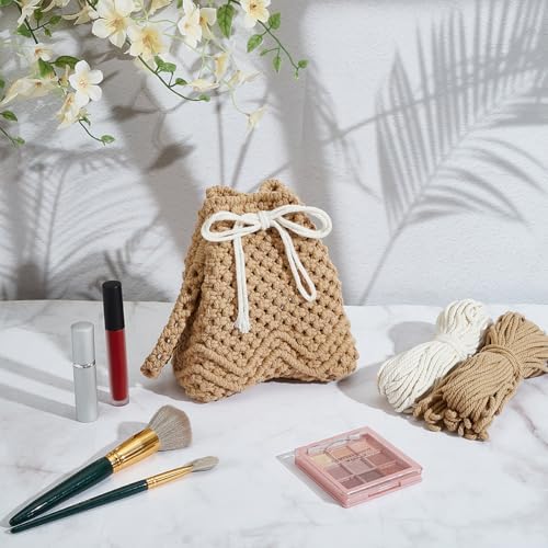 FREEBLOSS DIY Macrame Bag Kit for Beginners Khaki Boho Woen Bag with Wrist Lanyard Macrame Handbag Kit for Adults Beginners, Video Tutorial Included - Image 5